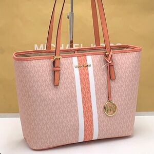 MICHAEL KORS JET SET TRAVEL MEDIUM CARRYALL TOTE SHERBERT MULTI COLOR